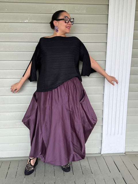 DTH Architect Skirt in 100% Shantung Silk (Eggplant)