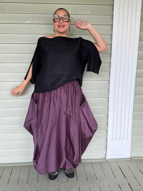 DTH Architect Skirt in 100% Shantung Silk (Eggplant)