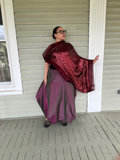 DTH Architect Skirt in 100% SilkTaffeta (Chartreuse, Irridescent, Burgundy, Dark Gray, Gold, Silver Gray, Black, Turmeric, Olive Gold, Navy