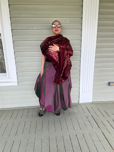 DTH Architect Skirt in 100% SilkTaffeta (Chartreuse, Irridescent, Burgundy, Dark Gray, Gold, Silver Gray, Black, Turmeric, Olive Gold, Navy
