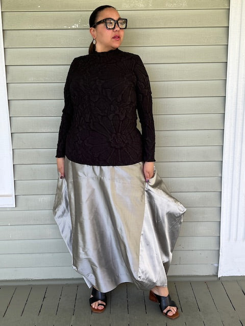 DTH Architect Skirt in 100% SilkTaffeta (Chartreuse, Irridescent, Burgundy, Dark Gray, Gold, Silver Gray, Black, Turmeric, Olive Gold, Navy