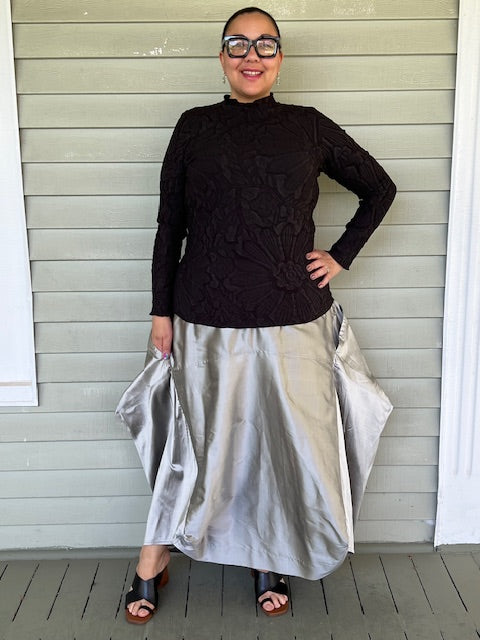 DTH Architect Skirt in 100% SilkTaffeta (Chartreuse, Irridescent, Burgundy, Dark Gray, Gold, Silver Gray, Black, Turmeric, Olive Gold, Navy