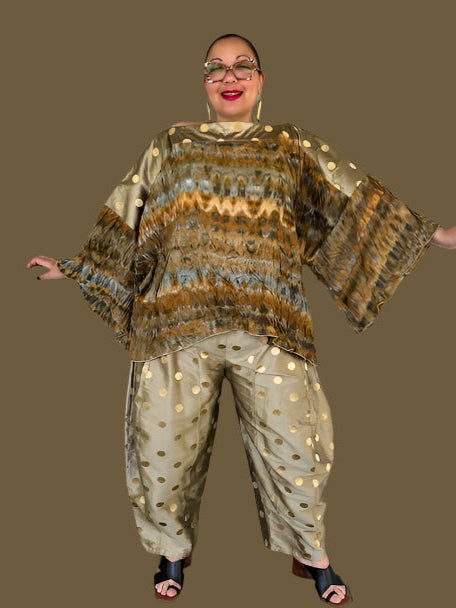 DTH 100% Hand Dyed Silk Pleated Kimono Sleeve Top