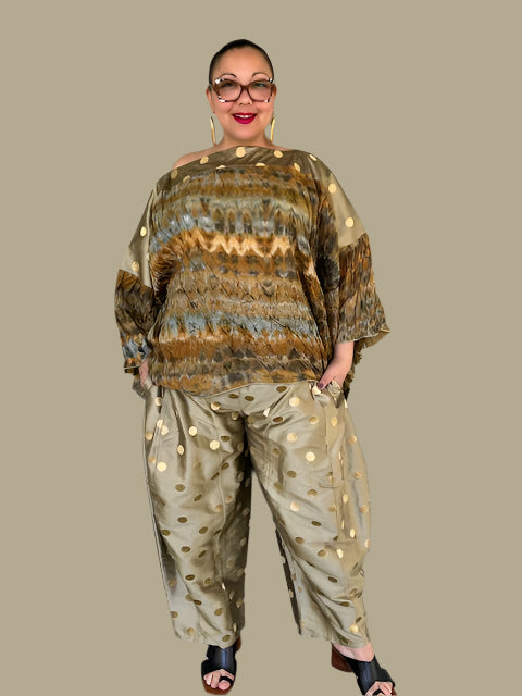 DTH 100% Hand Dyed Silk Pleated Kimono Sleeve Top
