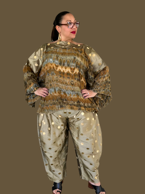 DTH 100% Hand Dyed Silk Pleated Kimono Sleeve Top