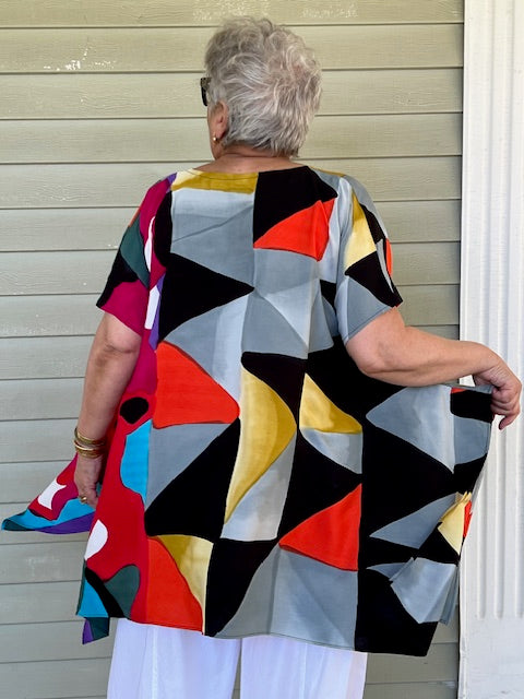 DTH Geometric Triangle Cap Sleeve Top