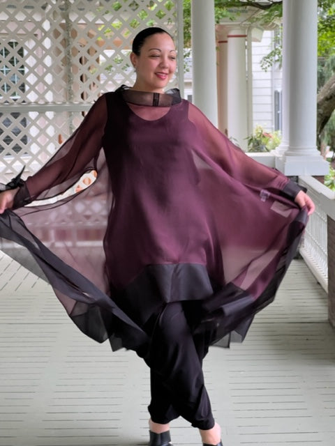 DTH 100% Silk Organza Long Tie-Back Top