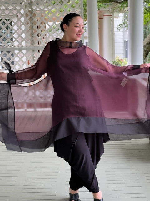 DTH 100% Silk Organza Long Tie-Back Top