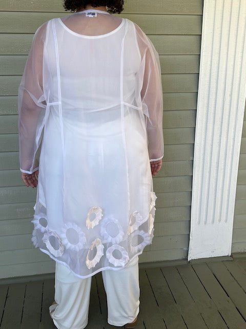 DTH White Silk Organza Jacket with Sunflowers