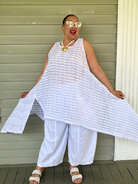 DTH White Pleated Linen Opposite Top