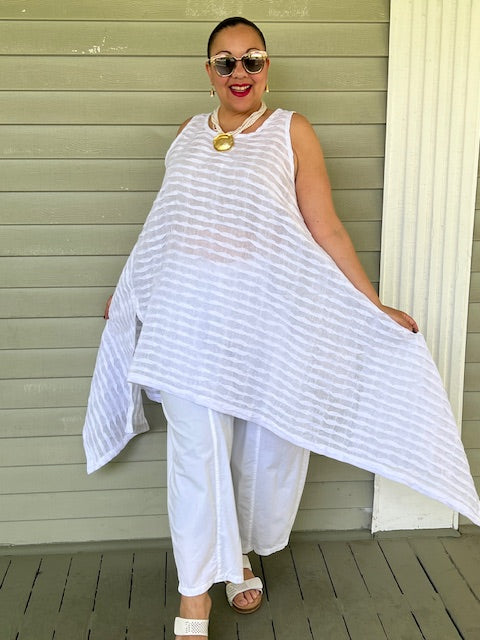 DTH White Pleated Linen Opposite Top