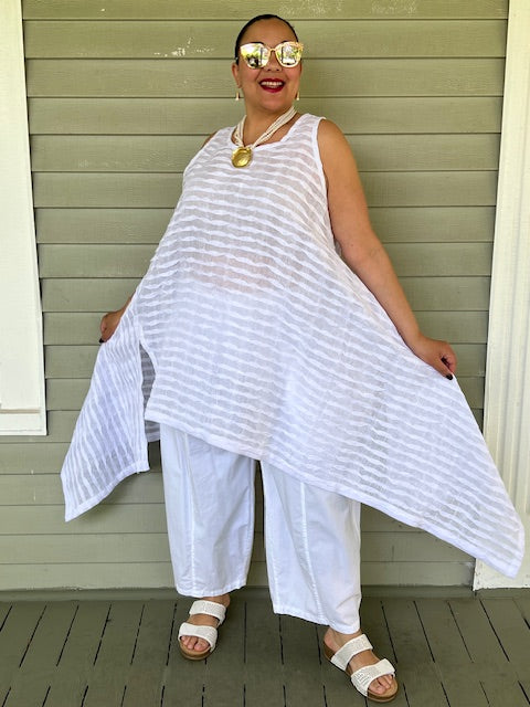 DTH White Pleated Linen Opposite Top