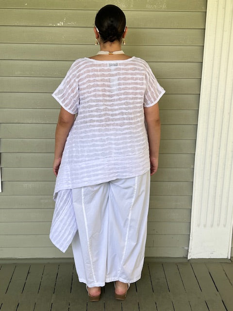 DTH White Pleated Linen Sideways Top