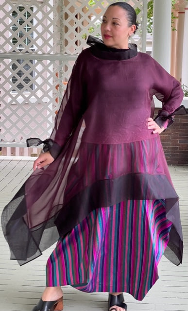 DTH 100% Silk Organza Long Tie-Back Top