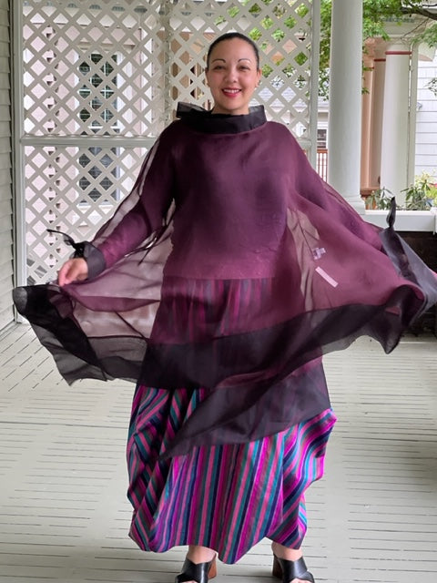 DTH 100% Silk Organza Long Tie-Back Top