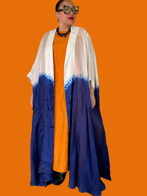 100% Hand Dyed Silk Indigo Floor Length Jacket