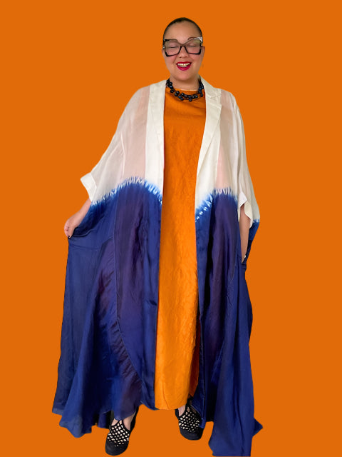 100% Hand Dyed Silk Indigo Floor Length Jacket
