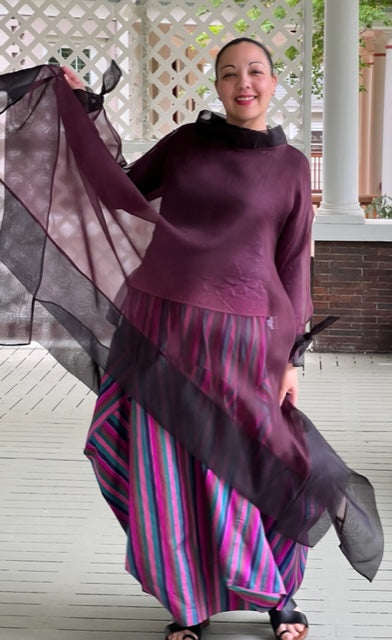 DTH 100% Silk Organza Long Tie-Back Top