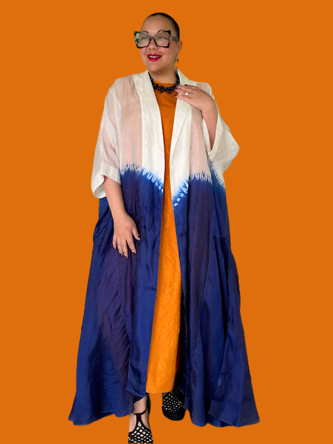 100% Hand Dyed Silk Indigo Floor Length Jacket