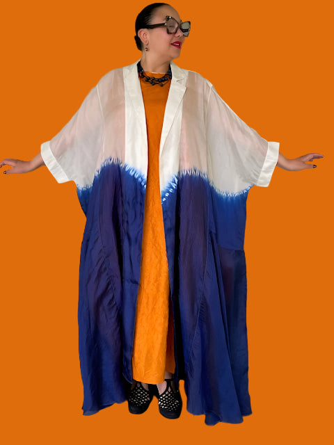 100% Hand Dyed Silk Indigo Floor Length Jacket