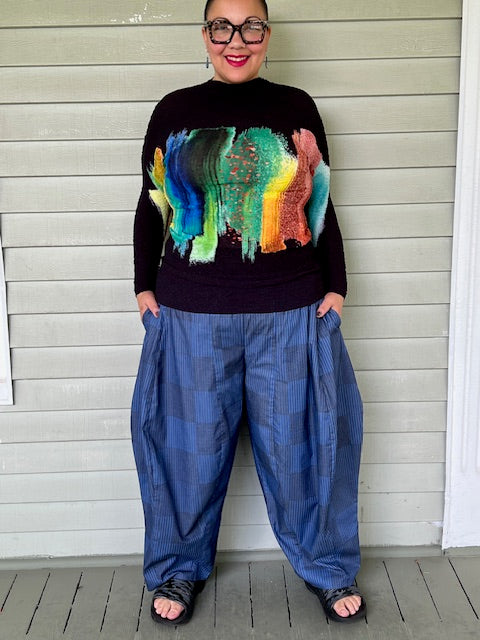 DTH 100% Cotton Tribal Print Denim Seamed Pants