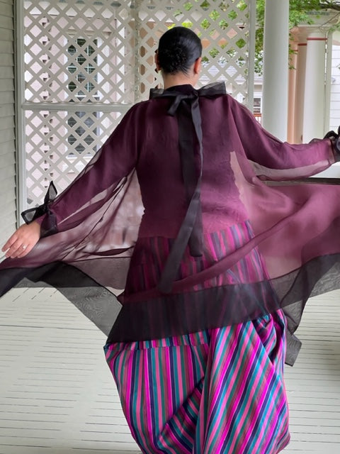 DTH 100% Silk Organza Long Tie-Back Top