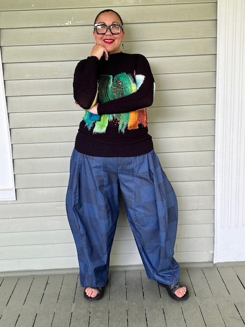 DTH 100% Cotton Tribal Print Denim Seamed Pants