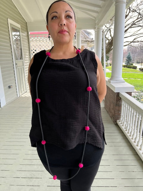 Long Rubber Necklace with Felt Beads (Teal or Pink)