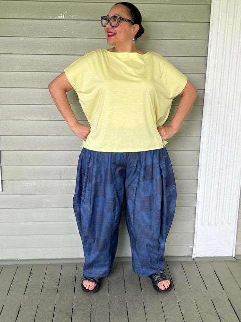 DTH 100% Cotton Tribal Print Denim Seamed Pants