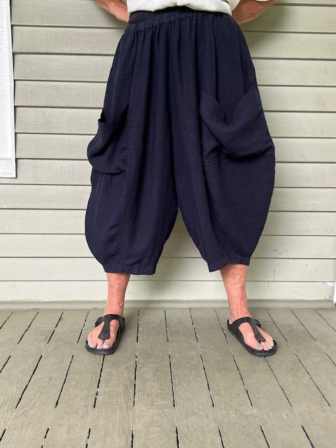 Gerties Eleven Stitch Linen Big Pocket Crop Pants (Clove or Indigo)