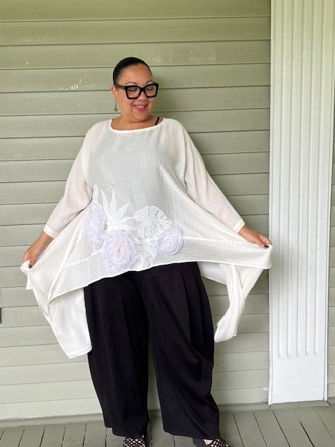 DTH 100% Silk Botanical Appliqued Waterfall Top