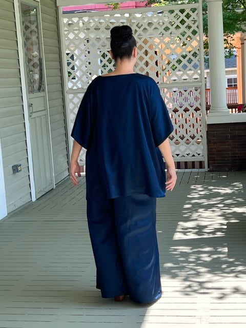 DTH Navy Silk Stretch Charmeuse Pants and Top (Sold Separately)