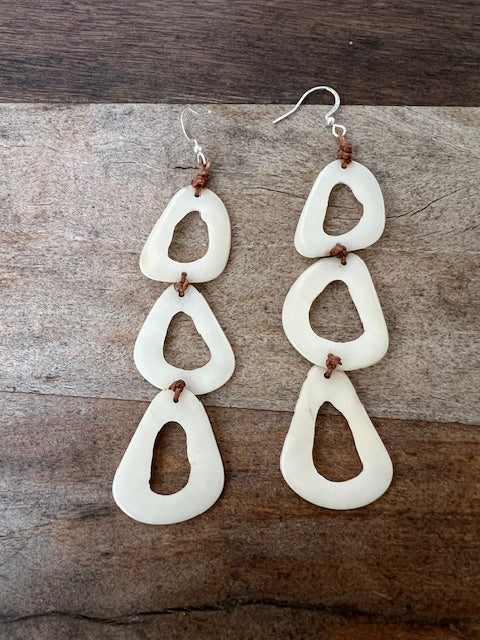 Tagua Margarita Earrings (Bone, Tan/Gray/Black, or Bone/Tan/Salmon)