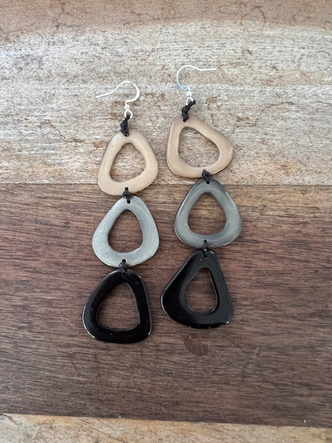 Tagua Margarita Earrings (Bone, Tan/Gray/Black, or Bone/Tan/Salmon)