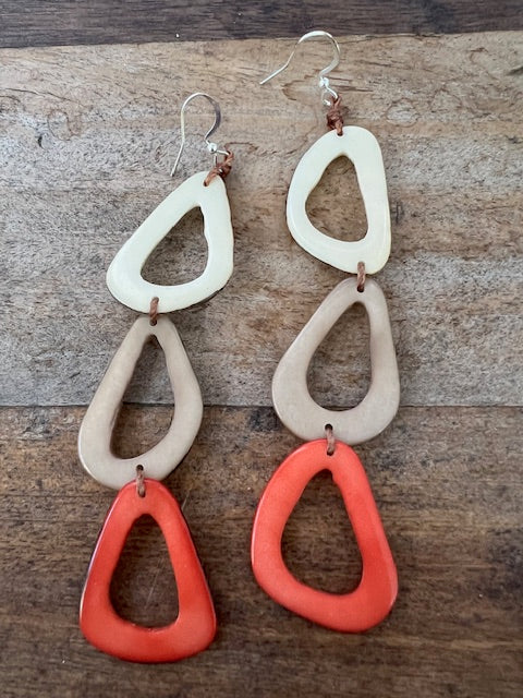 Tagua Margarita Earrings (Bone, Tan/Gray/Black, or Bone/Tan/Salmon)