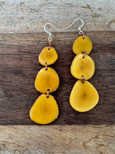 Tagua Bali Earrings (Bone, Salmon, Mustard)