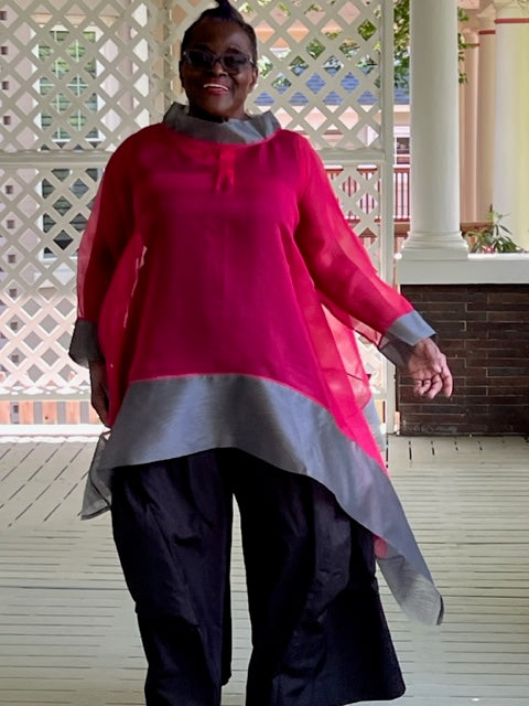 DTH 100% Silk Organza Asymmetrical Top