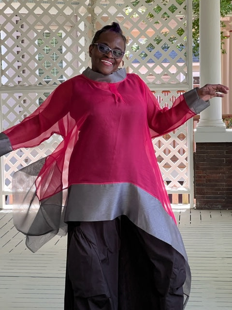 DTH 100% Silk Organza Asymmetrical Top