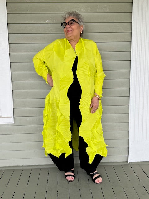 Vanite Couture Long Pleated Duster (Neon Yellow)