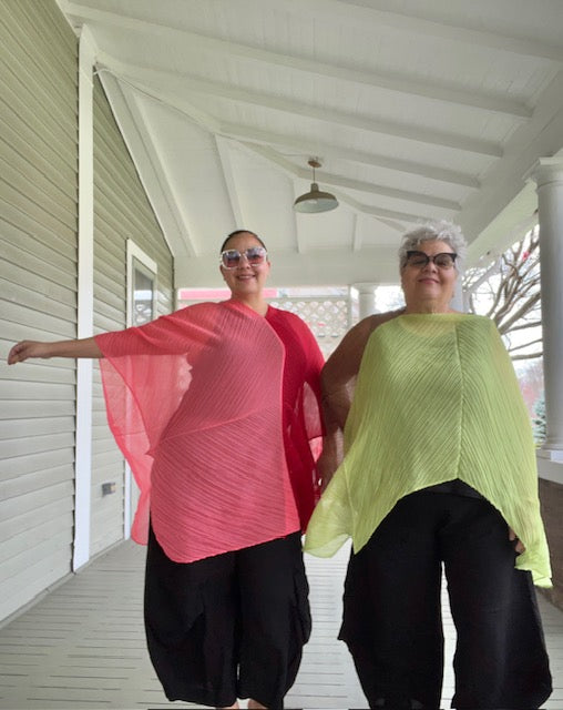 Vanite Couture Pleated Poncho (Coral/Red, Teal/Navy, or Mocha/Lime)