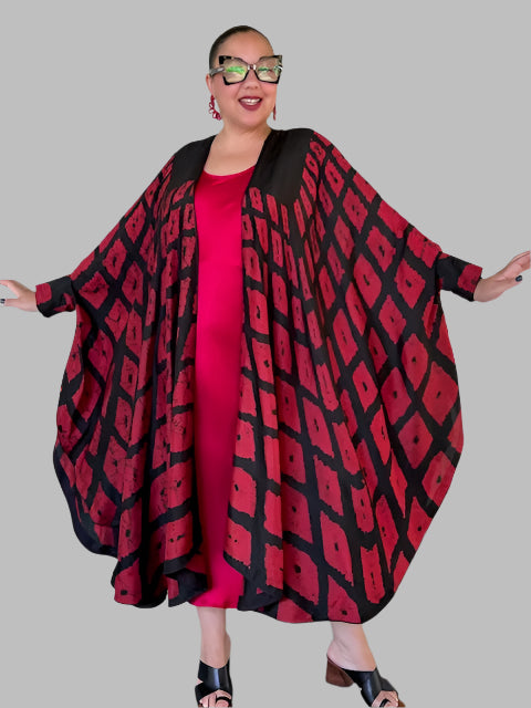 Hand Dyed Silk Cape Style Jacket (Red/Black)