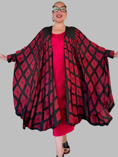 Hand Dyed Silk Cape Style Jacket (Red/Black)