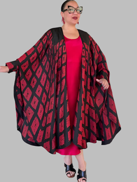 Hand Dyed Silk Cape Style Jacket (Red/Black)