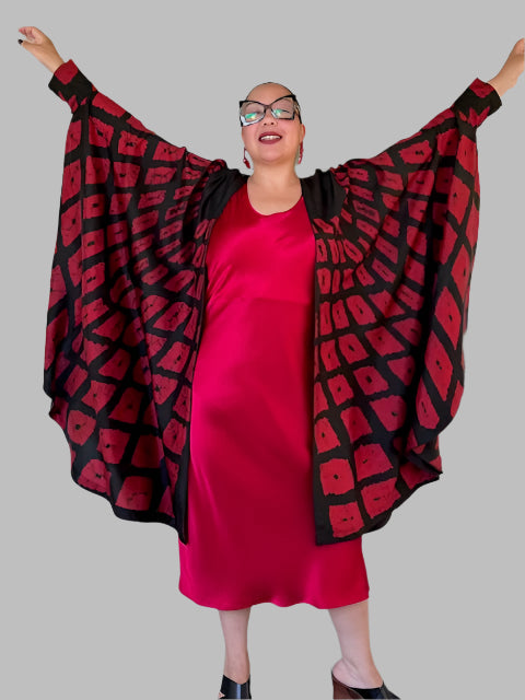 Hand Dyed Silk Cape Style Jacket (Red/Black)