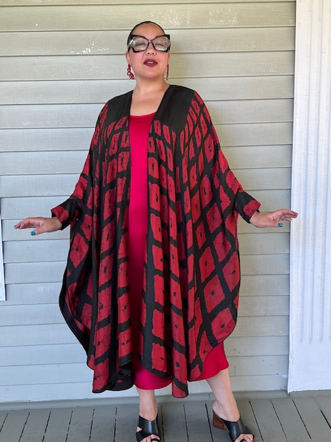 Hand Dyed Silk Cape Style Jacket (Red/Black)