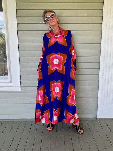 Hand Dyed Silk Long Caftan Style Dress