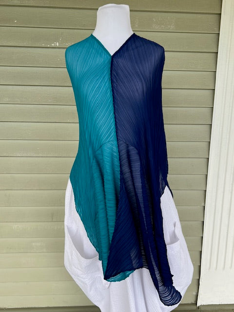 Vanite Couture Pleated Poncho (Coral/Red, Teal/Navy, or Mocha/Lime)