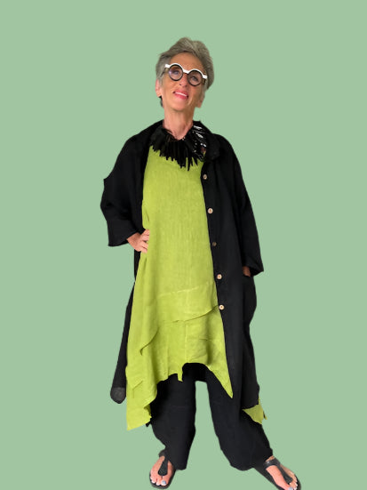 Transparent 100% Linen Long Layered Tank (Green, Black, White or Red )