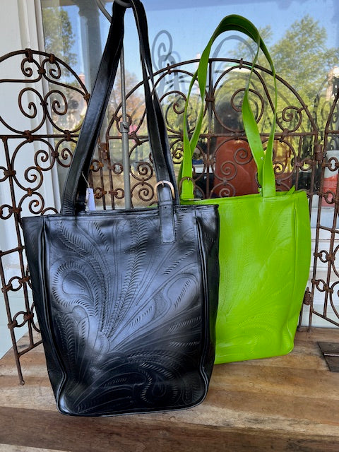 Hand Tooled Leather Bags (Green or Black)