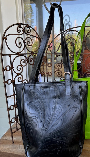Hand Tooled Leather Bags (Green or Black)